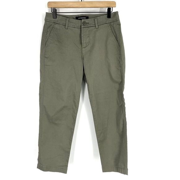 Liverpool Pants Size 4/27 Womens Shadow Green Stretch Chino Twill Khaki Crop - Picture 1 of 8